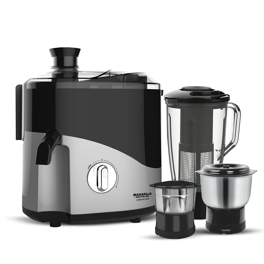 Maharaja Whiteline Odacio Plus 550-Watt Juicer Mixer Grinder With 3 Versatile Jars | Food Grade Safe | 2 year warranty (Black & Silver)