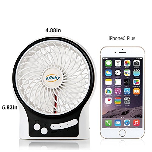 efluky 4.5 Zoll Mini USB aufladbare Fan 3 Geschwindigkeiten mit LED-Licht Beweglicher Tischventilator Kühlventilator Tischventilator -Laptop-Fan für Heim und Büro, Innen- und Außenbereich (weiß) - 5