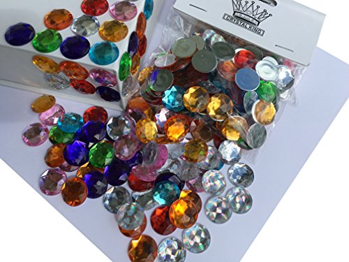 100 Stück 16mm große selbstklebende glitzernde bunte Runde Steinchen Bunte Mischung Deko Strasssteine eckige Acrylsteine Opaleffekt Regenbogeneffekt Laser Optik Regenbogensteine transparent klar kristall basteln Gltzersteine Schmucksteine Strass Steine zum Verzieren Dekorieren von CRYSTAL KING - 2