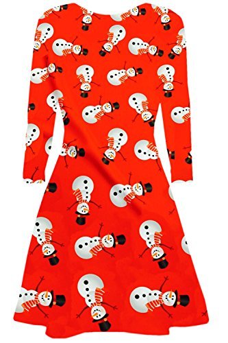 Preisvergleich Produktbild Damen Langärmlig Olaf Santa Geschenke Glocken Schneemann Weihnachten Bedruckt Ausgestellt Swing Kleid Top - Schneemann Umarmung Rot, 36 / 38