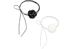 HQRKOTM 2pcs Collana con rosa, Elegante Collana Fiore Rosa Collana Girocollo, Collana Girocollo Fiori Rosa Gotico, Perfetto per Feste e Occasioni Speciali,Nero/Bianco