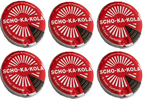 6 x 100 g de agridulce Scho-Ka-Kola, chocolate energético, contiene cafeína