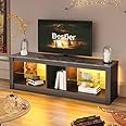 Bestier TV Stand Cabinet 140CM Modern TV Unit with Glass Shelf RGB LED Lighted for 65 TVs TV Entertainment Unit with Ambient Lights (Black Marble, Black Marble)