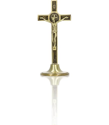 Statue Crucifix En Métal Bronze De Jésus Sur Socle - Décoration Religieuse Rétro Pour Table Ou Cheminée