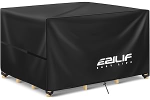 Ezilif Garden Furniture Covers Waterproof, 420D Oxford Garden Furniture Cover, Outdoor Patio/Rattan Furniture Covers Waterproof, Windproof, Anti-UV, Anti-tear for Garden Table Chair Sofa, 125x125x74cm
