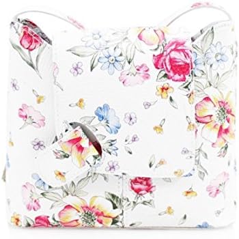 Ladies Vera Pelle Real Italian Leather Square Flap Cross Body Bag (Floral)