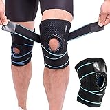 SIZIMA 2 Genouillère en Néoprène, Attelle de Genou Support avec Anneau Stabilisateur à Rotule Ouverte, Ajustable Genouillère Rotulienne et Ligamentaire Protection Course, Sports, pour Homme et Femme