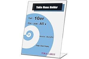 TUKA-I-AKUT TUKA 10x Expositor de Mesa, A5 vertical, 2,5mm Acrílico Transparente, inclinado Soporte de sobremesa, Titular para Letreros de Folletos, Carteles, Fotos y Menús, Porta Carteles, TKD8200-A5-10x