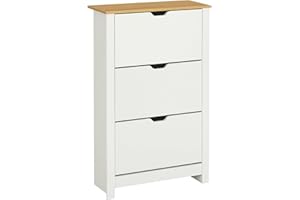 HOMCOM Zapatero Moderno de Entrada Recibidor para 18 Pares de Zapatos con Cajones Abatibles y Estantes Ajustables Zapatero Estrecho para Pasillo 72x26x112 cm Blanco