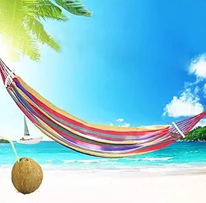 VINANTI Outdoor Picnic Canvas Hammock Camping Prevent Rollover Hanging Swing Bed Rainbow Color with Wooden Stick,Single Person,(280 cm x 80 cm,1 PCs.)