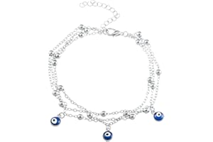 Handcess Larered Argent Pendentif Oeil Cheville Bracelet De Perles Pied Bijoux Chaîne pour Femmes Et Filles
