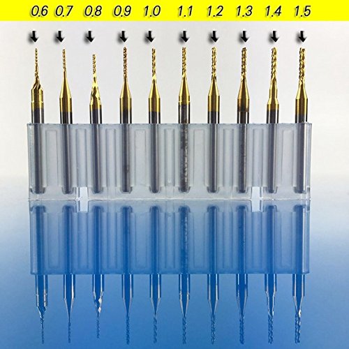 YCNK 10pcs titannitriert Carbide 0.6mm-1.5mm Schaftfräser -Stich-Spitzen CNC Frässtifte Set (ST0.6-1.5mm-10Ti) - 6