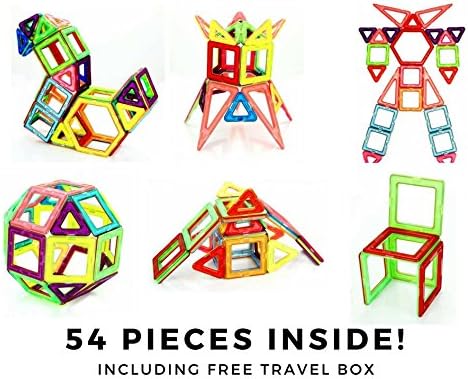 ADR Magnetic Building Blocks Toy | 54 Pieces Including Instruction Booklet | Packaged In FREE Travel Box | Educational and Creative Thinking Toy for Kids | Boost STEM Learning | Develop Cognitive and Critical Thinking Abilities At An Early Age