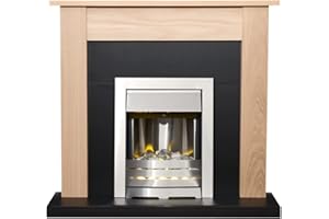 Adam Southwold Fireplace in Oak & Black with Helios Electric Fire in Brushed Steel, 43 Inch