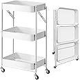 BAKAJI Carrello Cucina Pieghevole con 3 Ripiani Cestelli 4 Ruote girevoli a 360 Gradi con Freno Integrato in Metallo Trolley 