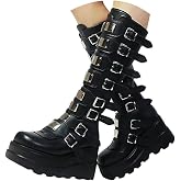 Platform Boots Women's Gothic Punk Platform Boots Wedges Knee-High Boots Goth Wedge Ankle Boots Winter Boots Block Heel Knight Boots with Zip Chunky Heel Boots