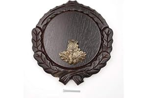 GTK - GEWEIHE & TROPHÄEN KRUMHOLZ Targa con cuneo intagliato scura AF 14 cm con 1 pezzo di legno di quercia, piccola taglierina per trofeo.