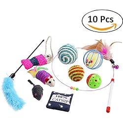Juguetes para gatos, Legendog 10 piezas Juguete interactivo para gatos con plumas para Kitty