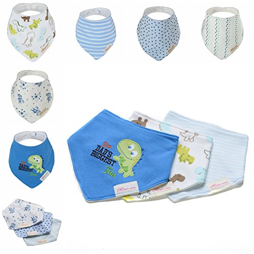 Bebedou Lovely Cotton Embroidered Bandana Bibs 6 Pack newborn gift pack super absorbent drool bibs , baby shower gifts , boys , girls, unisex (blue pack)