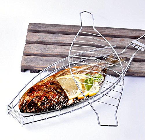 spécification DingSheng Pince à poisson avec grille pour barbecue, grille de cuisson en maille d’acier pour poisson et saucisse