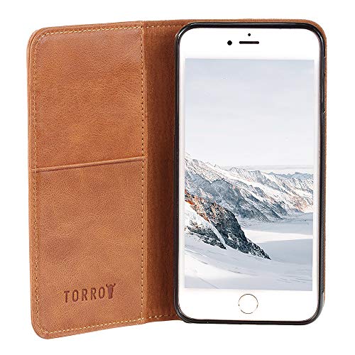 Funda iPhone 8 Plus   iPhone 7 Plus  Genuina Funda De Piel  Con Funci  n Stand Para El iPhone 8 Plus   iPhone 7 Plus  Dise  o Delgado  Ranuras Para Tarjeta  Ranuras Para Billetes  Cierre Magn  tico  Marron  Hecho Por TORRO