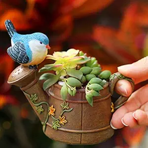 JOYLAND? Resin Cute Handmade Watering Can with Bird Designed Resin pots Succulent Planter Flower Pot Creative Gamla Home and Garden Decor | ND Mini Container for Office(Plant Not Included)