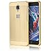 Produktbild OnePlus 3 Hülle,Sunroyal Ultra-dünne Metallgehäuse Hybride Alurahmen Rückwandplatine Schutzhülle,Luxus Gold Metal Frame Aluminium Metal Bumper Gehärtetem Glas Back Cover Stoßfest Kratzfeste Handy Schutzhülle Tasche Case für OnePlus 3-Gold