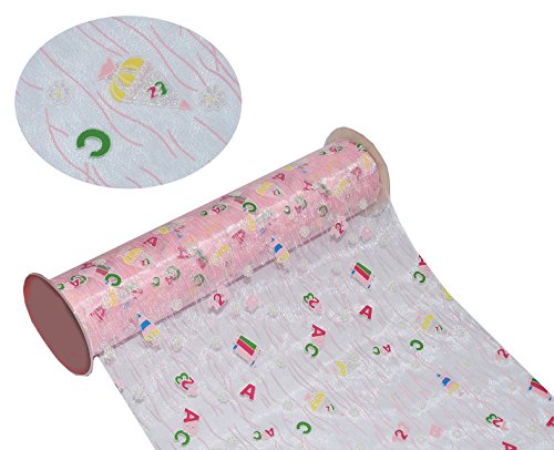 Deko Stoff zum Schulanfang – BLAU / GELB / ROSA / GRÜN – ideal z.B. Tischdeko zum Schulbeginn – mit Zuckertüten ABC – Tischdecke Chiffon durchsichtig – Creapop Dekostoff - 2
