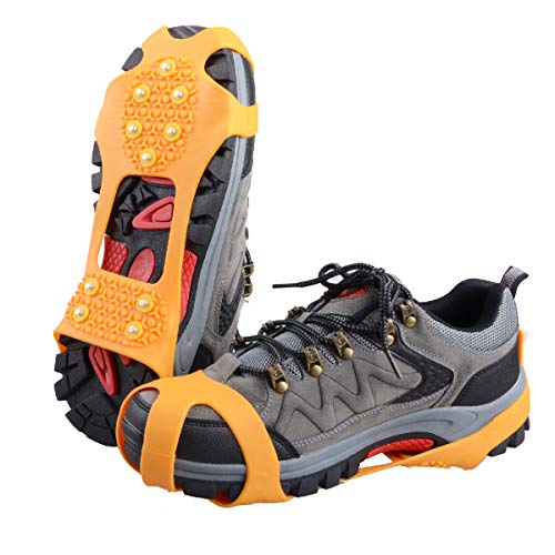 TRIWONDER Crampones Ligeros de 10 Dientes Antideslizante Nieve Hielo para Esquí Senderismo Acampada (Naranja, L (EUR:42-45))