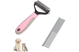 FANJIANG Spazzola Sciogli Nodi + Pettine in Acciaio Inossidabile per Cani Gatti, Rimuovere e Sbrogliare Nodi e Peli Morti di Cane Gatto. (Rosa)