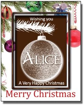 Christmas Chocolate Bauble card with Name - Alice