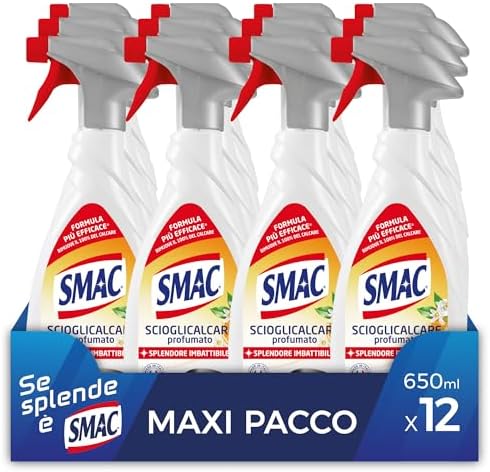 Smac - Sgrassatore Scioglicalcare Profumato, Detergente Spray Multisuperficie con Azione Anticalcare, Splendore Imbattibile, 650 ml x 12 Pezzi