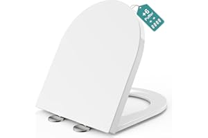 MEEJEE Toilettendeckel mit Absenkautomatik, 430*360mm KURZ D, Klodeckel D Form WC Sitz Weiß, Soft Close Klobrille, WC Deckel, D förmiger Klositz, Toilettensitze Familien, Quick Release Toilettenbrille