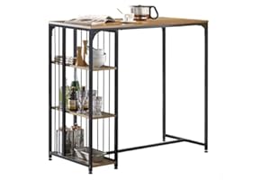 Warmiehomy High Bar Table, Industrial Vintage Kitchen Island Breakfast Bar Table with Storage Shelves for Home Bar Dining Room Office Bistro Pub, Brown