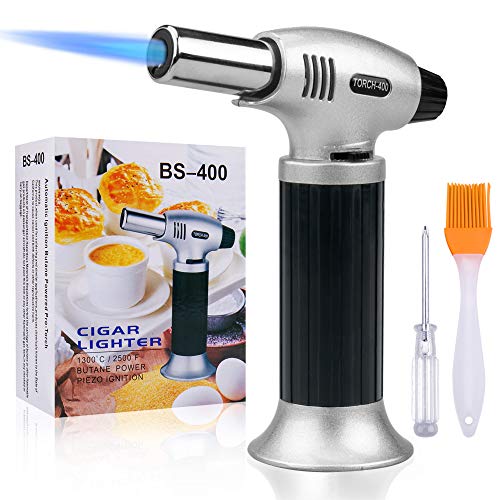 Splaks Torcia Cucina, Accenditore Professionale Torcia per Cucinare Fiamma Ossidrica Torcia a Gas e Ricaricabile Butano, Regolabile Temperatura per Pasticcini, Creme,Barbecue, Cucinare