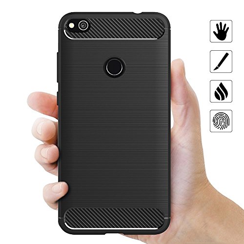iVoler Funda Huawei P8 Lite 2017  Negro S  per TPU Silicona Carcasa Fundas Protectora con Shock- Absorci  n y Dise  o de Fibra de Carbon Para Huawei P8 Lite 2017