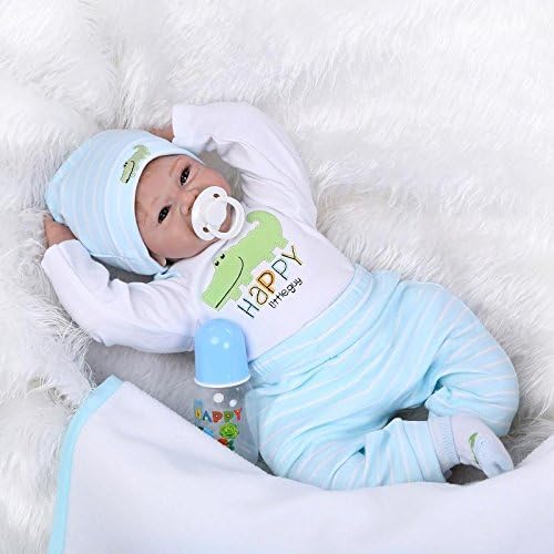 22''Handmade Blue Lifelike Baby Boy Girl Silicone Vinyl Reborn Newborn Dolls Smile Boy+Clothes