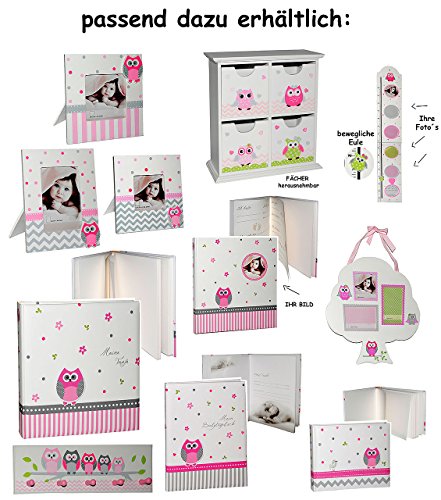 Babytagebuch – Baby – “ Eule & Blumen “ – Gebunden zum Einkleben & Eintragen – groß – Fotobuch / Fotoalbum / Babyalbum / Album – für Mädchen – Kinder Babys Neugeborene / zur Geburt - 4
