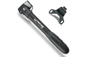 SKS Germany TWINJEX Minipumpe (Luftpumpe für alle Ventilarten, ergonomischer Griff, zuschaltbare Hochdruckstufe, INKL. Pumpenhalter, Made in Germany, max. Druck: 10 bar / 144 PSI)