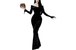 LVCBL Damska sukienka koktajlowa na Halloween, bez ramion, sukienka wieczorowa, długość do kostek, sukienka dla dorosłych, czarna