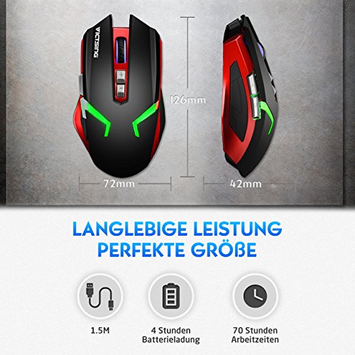 VICTSING Rat  n Gaming Inal  mbrico  Dual Modo con Cable y Receptor USB  4 DPI Adjustables 2400 Max  4 Colores de Iluminaci  n Respirada  7 Botones para PC  Port  til  Computadora  Ordenador