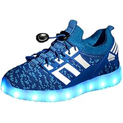 Yeeper LED Zapatillas de 7 Colores de Luces con USB de Carga Transpirables para los Niños y los Adolescentes 1832 Azul EU 37