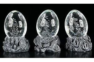 FIGUREN SHOP GMBH Drachen Figuren in Eiern | Schneekugel 3er Set | Gothic Fantasy Deko schwarz