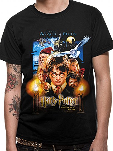 HARRY-POTTER-Herren-T-Shirt-Sorcerers-Stone-Movie-Poster