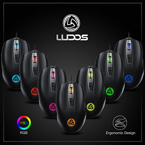 LUDOS FLAMMA Rat  n Gaming RGB 10 000 DPI 7 Botones Programables Gaming Mouse Rat  n de Videojuegos USB Ergon  mico con Cable  con   Software Espa  ol   Interruptores Omron  8 Niveles de DPI Ajustables  500-10 000  y Retroiluminaci  n RGB para Jugadores de PC o Port  til