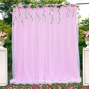 Pink Tulle Backdrop Curtain for Parties Baby Shower Birthday Bridal Shower Photography 5ft x 7ft Drape Backdrop