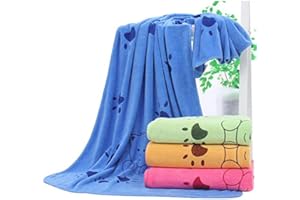 CandS Microfibre Large Dog/Cat Towel Super Soft And Very Absorbent Paw Print Design (Blue)