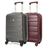 Aerolite ABS Bagage Cabine Bagage à Main Valise Rigide Légere à 4 Roulettes , Approuvées pour Ryanair Easyjet Air France Lufthansa Jet2 Monarch et Plus , Set de 2 Valises , Vin Rouge + Gris Foncé