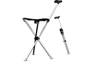 RAPOYO Canne et tabouret pliable 2 en 1 - Chaise portable légère avec siège pour personnes âgées - Bâton trépied unisexe