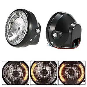 Leepesx Motorcycle Round LED Headlight with Turn Signal Indicators Blue Light (Universal, 7